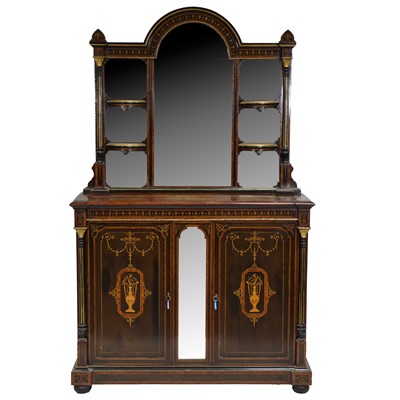 Lot 336 - Victorian ebonised, amboyna and marquetry mirror back chiffonier