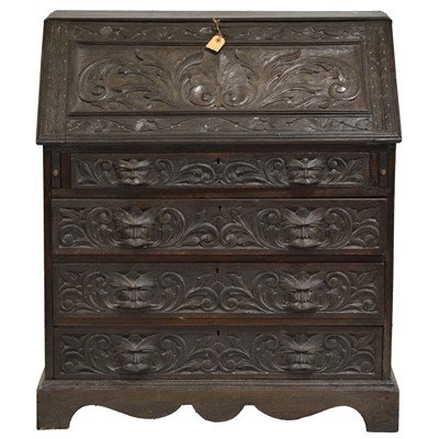 Lot 237 - Carved oak bureau