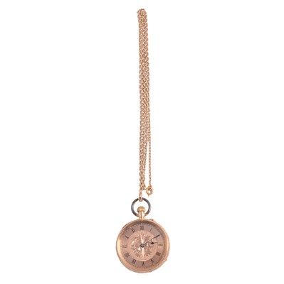 Lot 1095 - A yellow metal open face fob watch marked 18K and a 9 carat chain necklace.