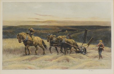 Lot 361 - Herbert Dicksee, The Reapers, hand-coloured etching.