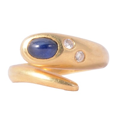 Lot 38 - A sapphire and diamond snake ring.