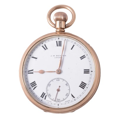 Lot 1104 - J W Benson - a 9 carat yellow gold open face pocket watch.