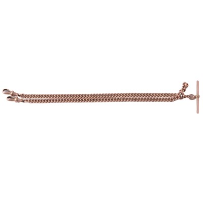 Lot 362 - A 9 carat rose gold double Albert watch chain.