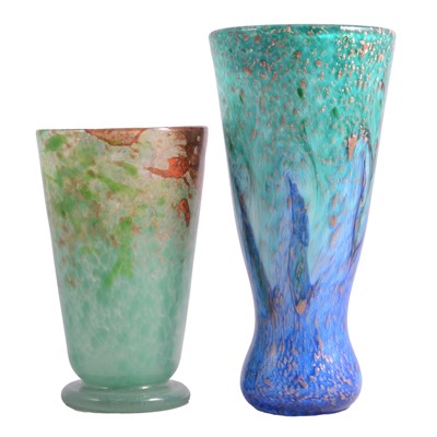 Lot 4 - A Monart Strathearn-type green glass vase and another vase.