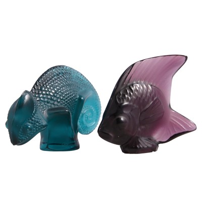 Lot 39 - Lalique - a modern glass figure of a chameleon and a fish.