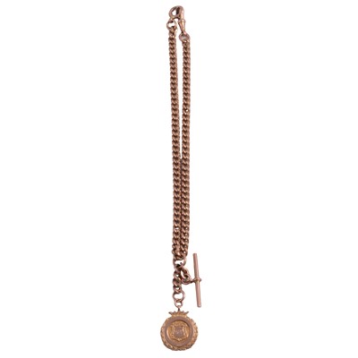Lot 360 - A 9 carat rose gold double Albert watch chain with fob.