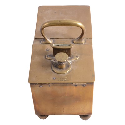 Lot 67 - Brass honesty tobacco box.