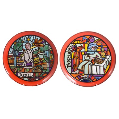 Lot 46 - Poole Pottery - a set of twelve Medieval Calendar Series plaques.