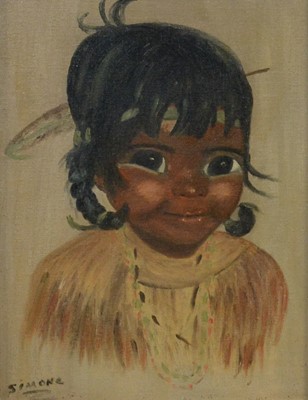 Lot 13 - Simone Pellitun (?), Canadian, 1970s portrait of a Native American girl