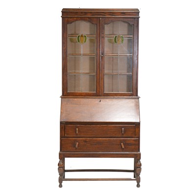 Lot 410 - Oak bureau bookcase