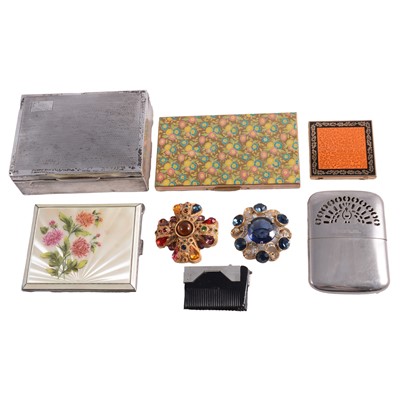 Lot 511 - A lady's silver and enamel cigarette case, silver cigarette box, costume jewellery.