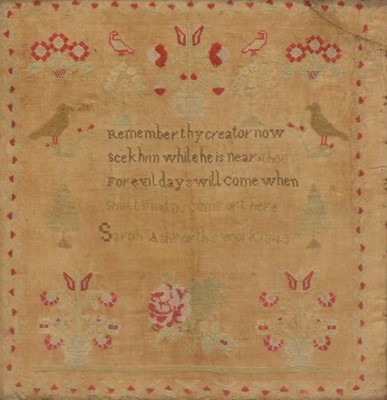 Lot 366 - 19th century needlework sampler