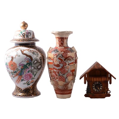 Lot 162 - Box of decorative ceramics and a small cuckoo clock