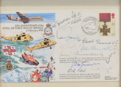 Lot 373 - Framed FDC signed by Victoria Cross recipients