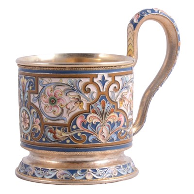 Lot 109 - Russian silver-gilt and cloisonné enamel tea glass holder