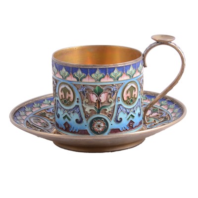 Lot 110 - Russian silver cloisonné and enamel demi-tasse and saucer