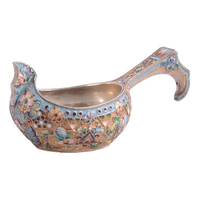 Lot 112 - Russian silver-gilt and cloisonne Kovsh