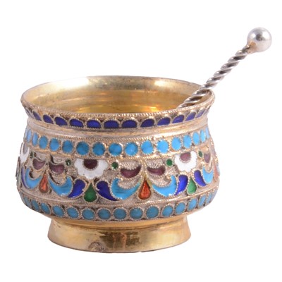 Lot 113 - Russian silver-gilt and cloisonne enamel salt