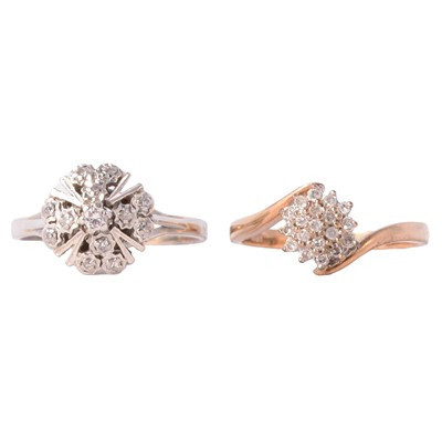 Lot 103 - Two diamond cluster rings, 9ct and 585.