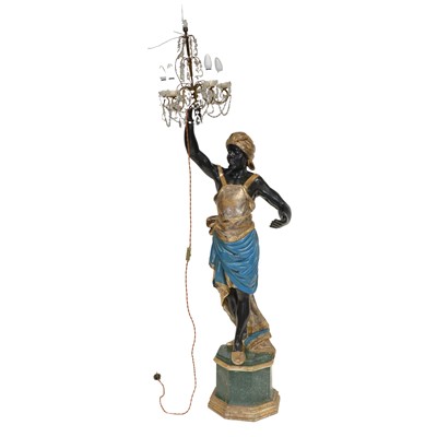 Lot 282 - Carved and painted wood blackamoor standard lamp
