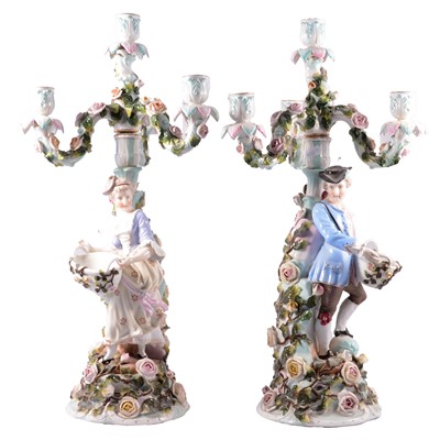 Lot 18 - Pair of Sitzendorf porcelain candelabra