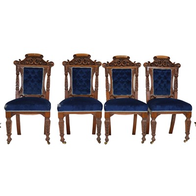 Lot 295 - Set of four Victorian walnut chairs