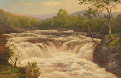 Lot 416 - Edmund Gill, River landscape with a waterfall