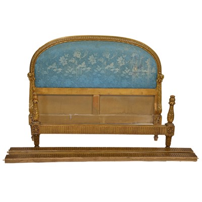 Lot 302 - French carved and gilt wood double bed frame and three pediments