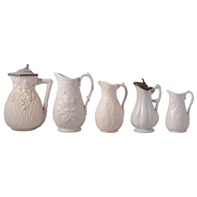 Lot 134 - Nine white stoneware jugs