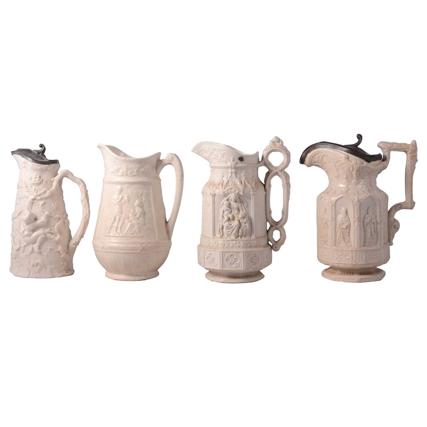 Lot 42 - Six relief-moulded jugs