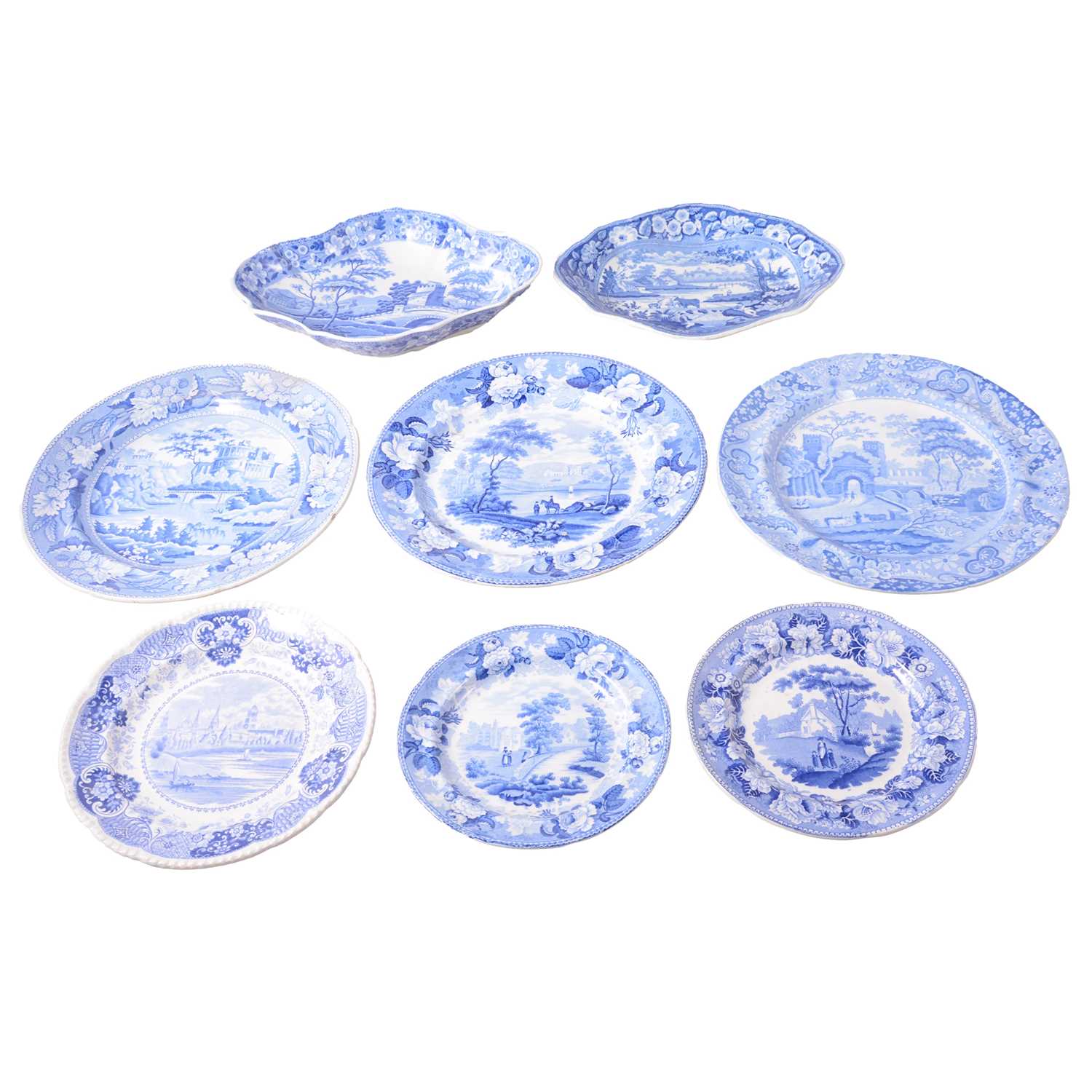 Lot 46 - Eight items of blue and white transferware
