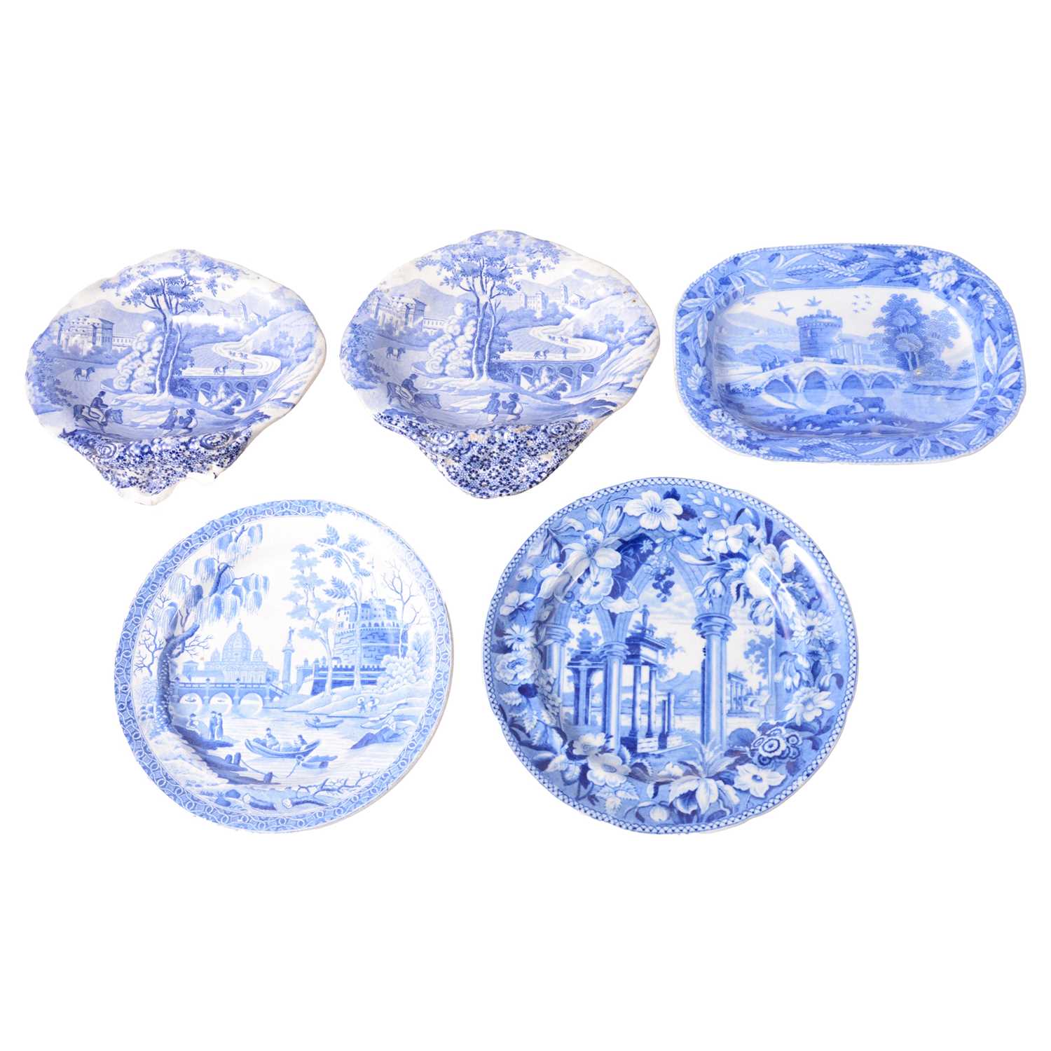 Lot 36 - Five blue and white transferware items