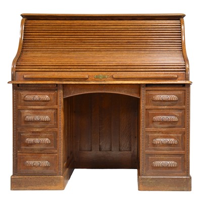 Lot 510 - American oak roll top desk