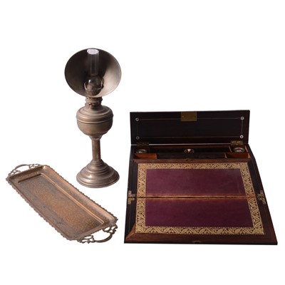 Lot 134 - Victorian rosewood writing box, tea caddy, cutlery tray, etc.