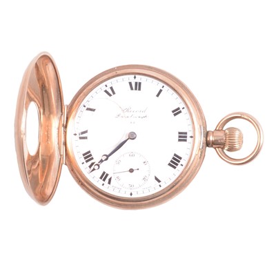 Lot 1101 - Record Dreadnought - a 9 carat yellow gold demi-hunter pocket watch.