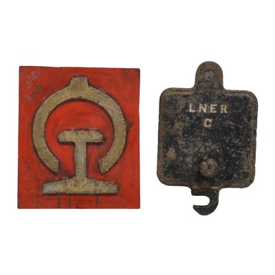 Lot 240 - Railwayana: LNER cast iron axle box cover, and a railway cast plate, possibly Chinese