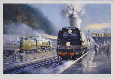 Lot 246 - National Railways Zimbabwe System Map, framed locomotive photographs, etc