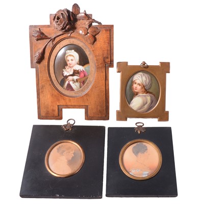 Lot 175 - Two Continental oval porcelain panels, and two other portrait profiles