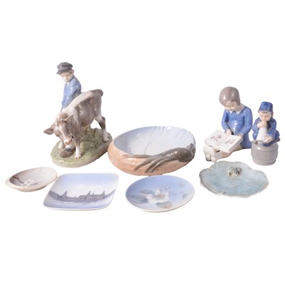 Lot 101 - Royal Copenhagen group, of a boy with a calf, and other Copenhagen ceramics