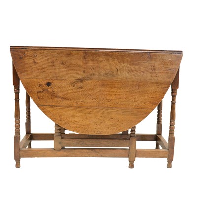 Lot 431 - Old oak gateleg dining table, and six spindle-back chairs