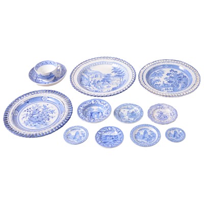 Lot 156 - Small collection of blue and white transferware, including three arcaded plates