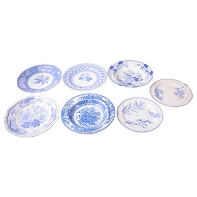 Lot 157 - Seven floral decorated blue and white transferware plates