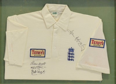 Lot 338 - Cricket interest: Two signed cricket whites, and another signed presentation