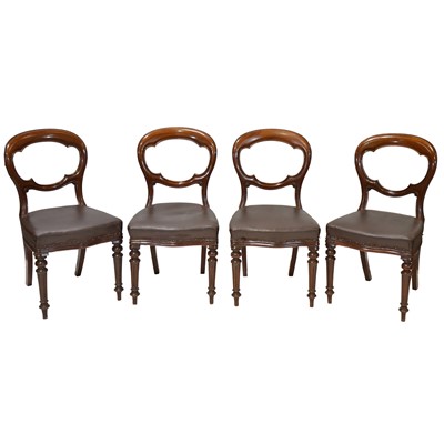 Lot 528 - Set of four Victorian mahogany balloon back dining chairs