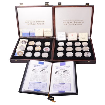Lot 289 - Queen Elizabeth The Queen Mother Official Silver Proof Coin Collection and Centenary Collection.