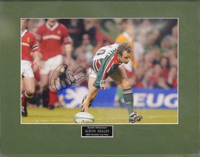 Lot 329 - Rugby interest - four signed rugby balls, signed Austin Healey photograph, etc