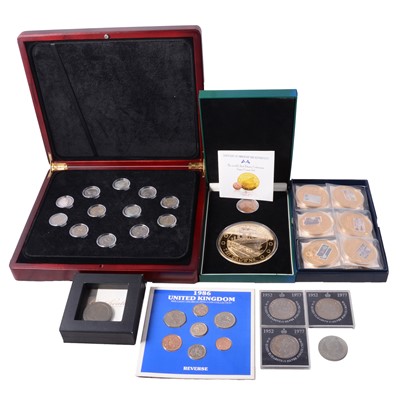Lot 287 - A collection of gold-plated, silver content, and other coins.