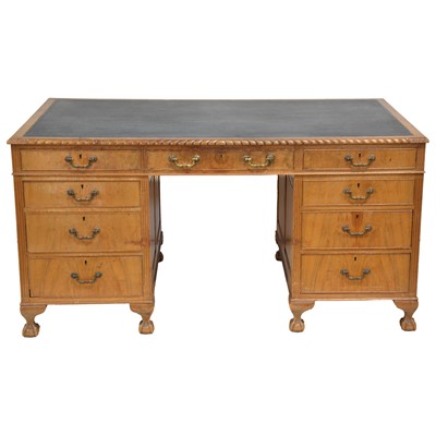Lot 482 - Georgian style mahogany twin pedestal desk, and a similar side table