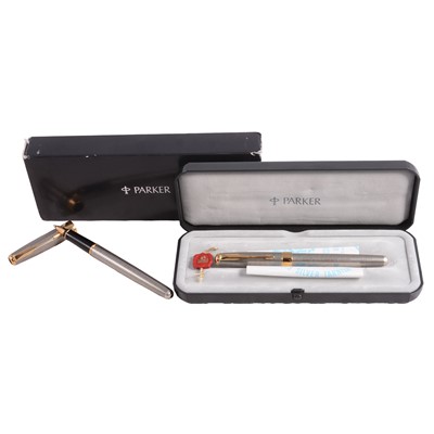 Lot 390 - Parker - Sonnet Cicele silver fountain pen and rollerball.