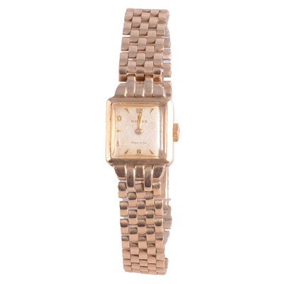 Lot 1054 - Rolex - a lady's 9 carat yellow gold bracelet watch.